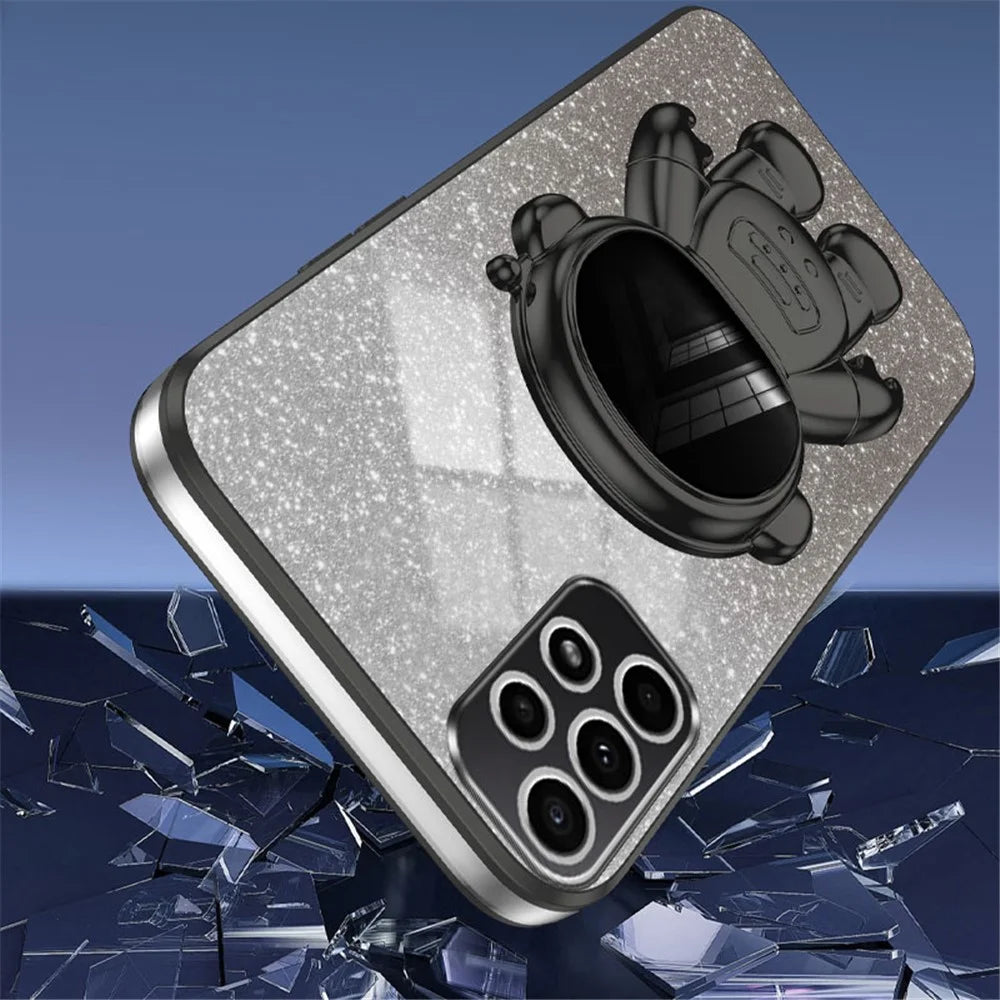 For Samsung Galaxy A53 5G Case Glitter PC+TPU Protective Cover with Astronaut Kickstand - Black - 5