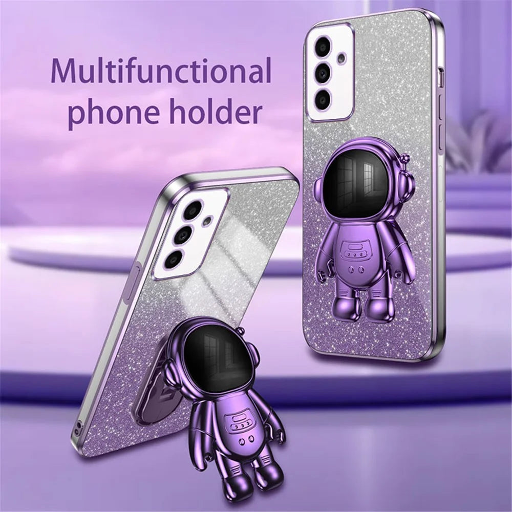 For Samsung Galaxy A14 5G / 4G Cell Phone Case Astronaut Kickstand Glitter PC+TPU Cover - Purple - 2