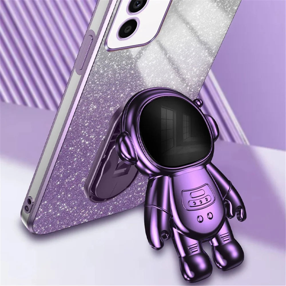 For Samsung Galaxy A14 5G / 4G Cell Phone Case Astronaut Kickstand Glitter PC+TPU Cover - Purple - 3