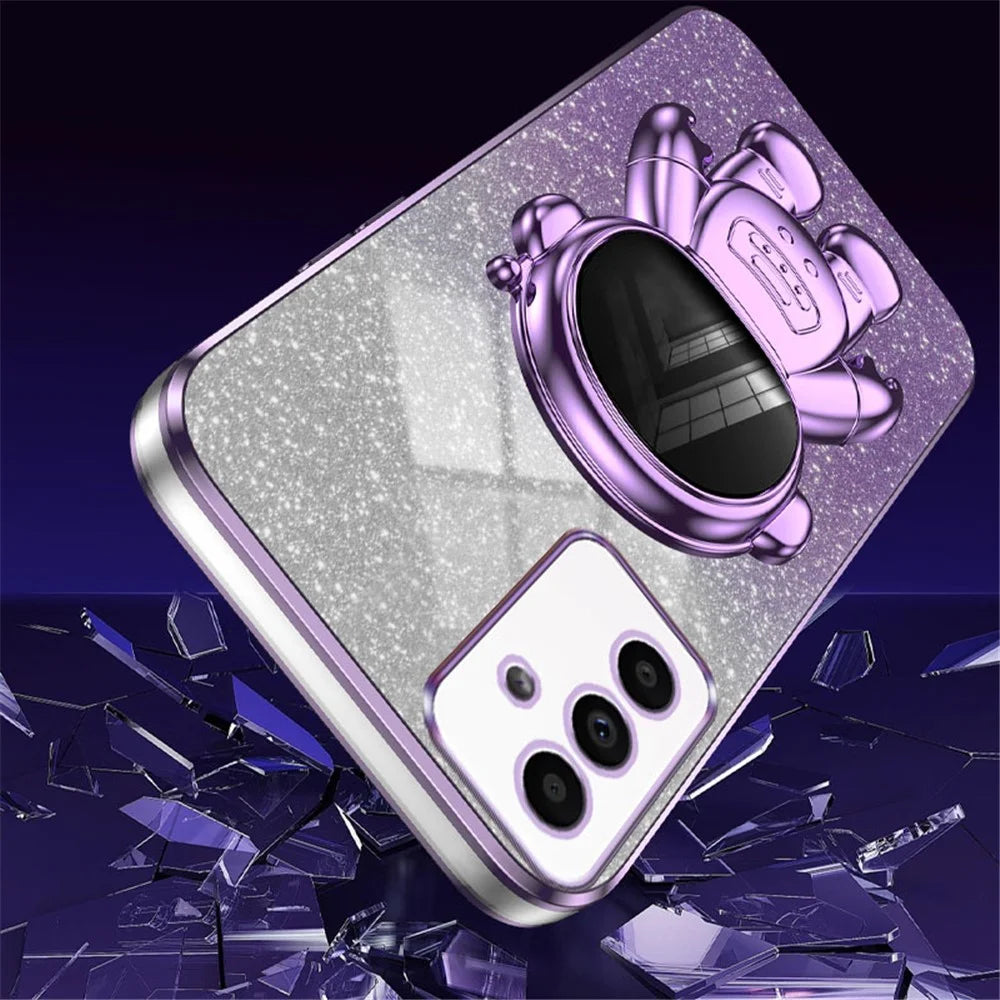 For Samsung Galaxy A14 5G / 4G Cell Phone Case Astronaut Kickstand Glitter PC+TPU Cover - Purple - 5