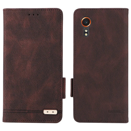 For Samsung Galaxy Xcover7 Flip Phone Case Wallet PU Leather Stand Cover - Coffee - 1