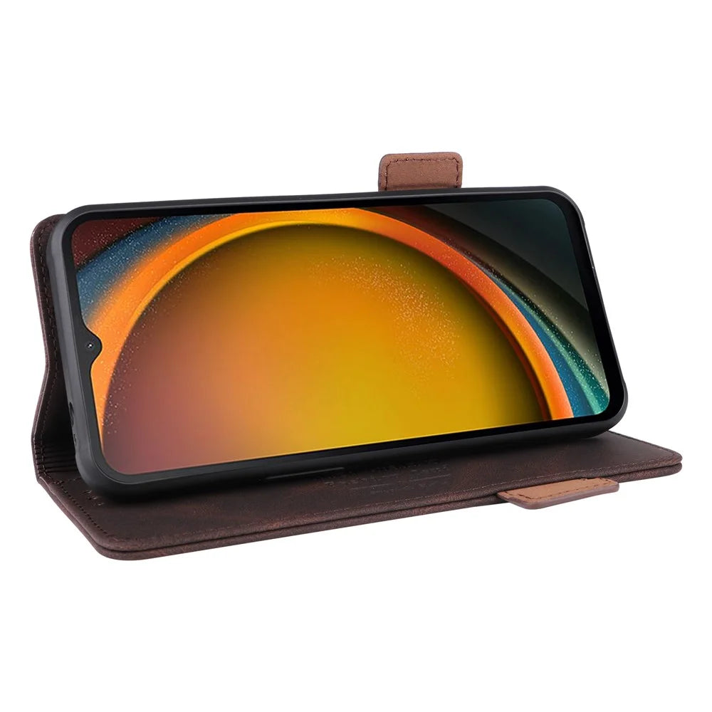 For Samsung Galaxy Xcover7 Flip Phone Case Wallet PU Leather Stand Cover - Coffee - 3