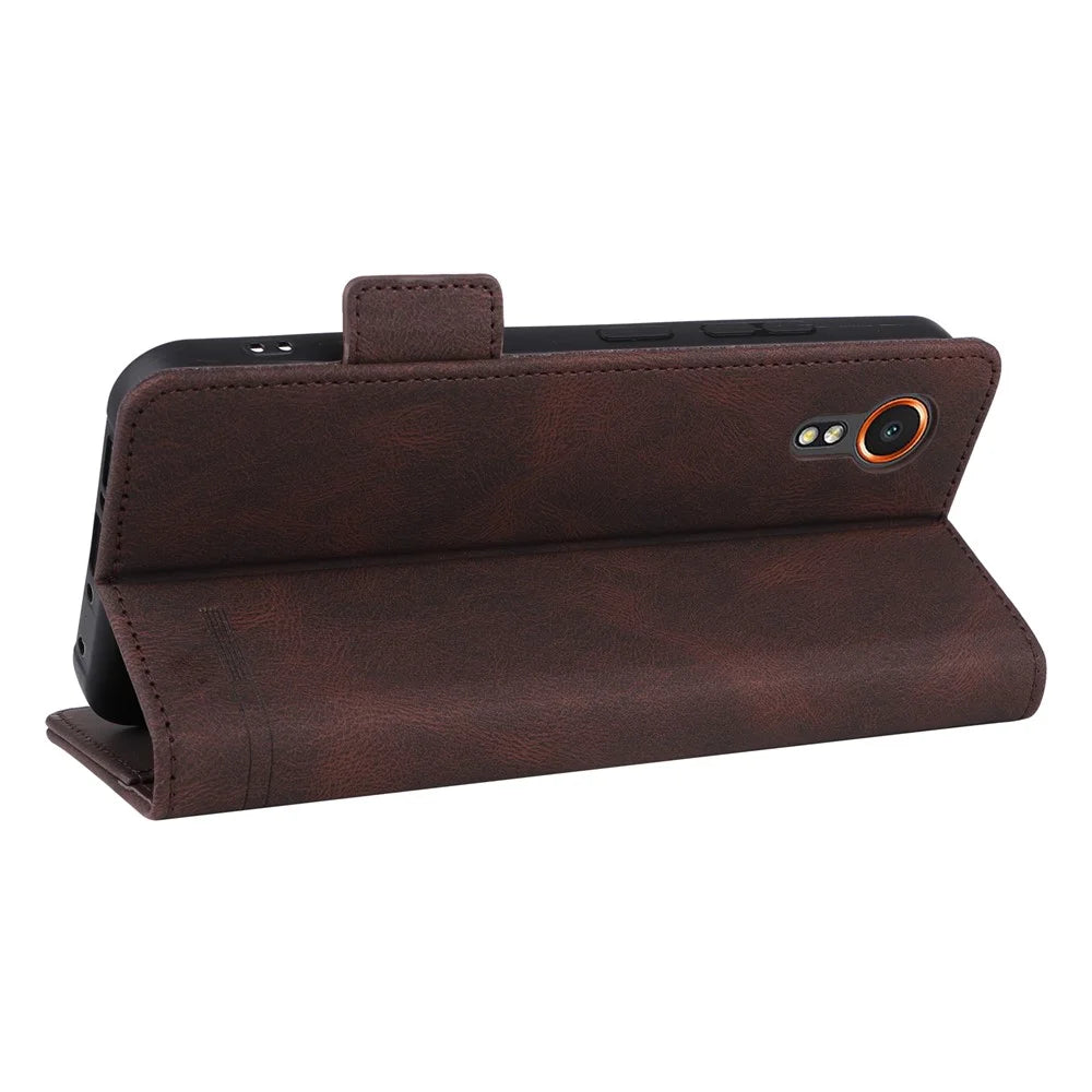 For Samsung Galaxy Xcover7 Flip Phone Case Wallet PU Leather Stand Cover - Coffee - 4