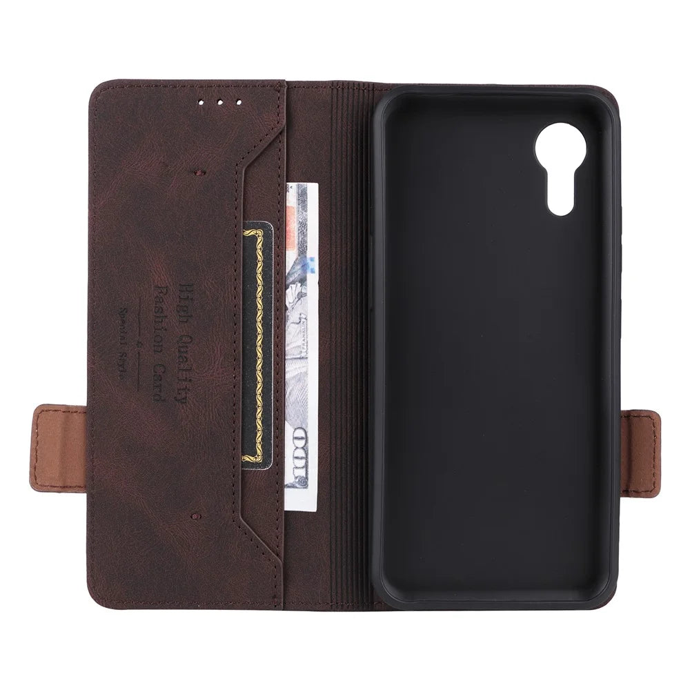 For Samsung Galaxy Xcover7 Flip Phone Case Wallet PU Leather Stand Cover - Coffee - 5