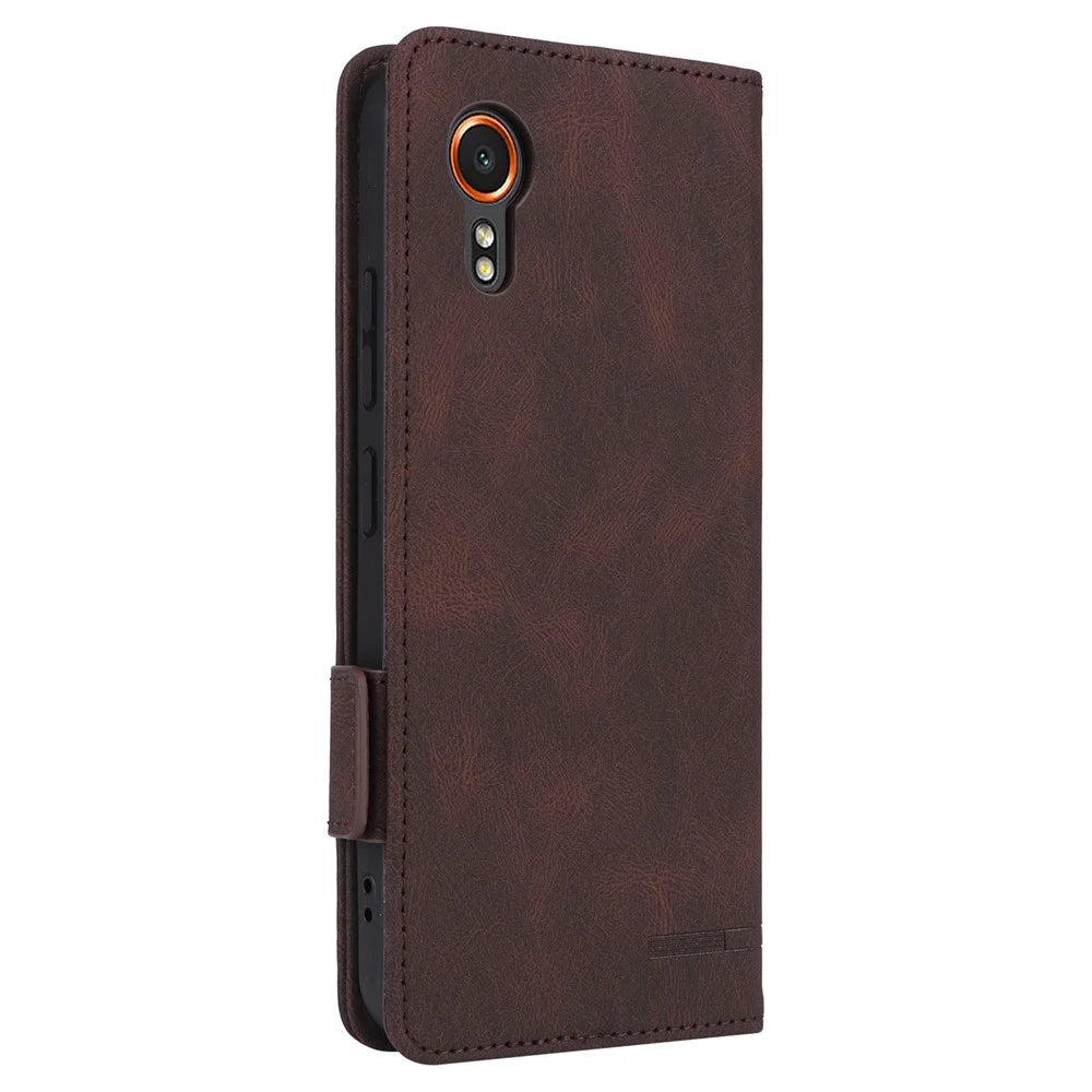 For Samsung Galaxy Xcover7 Flip Phone Case Wallet PU Leather Stand Cover - Coffee - 7