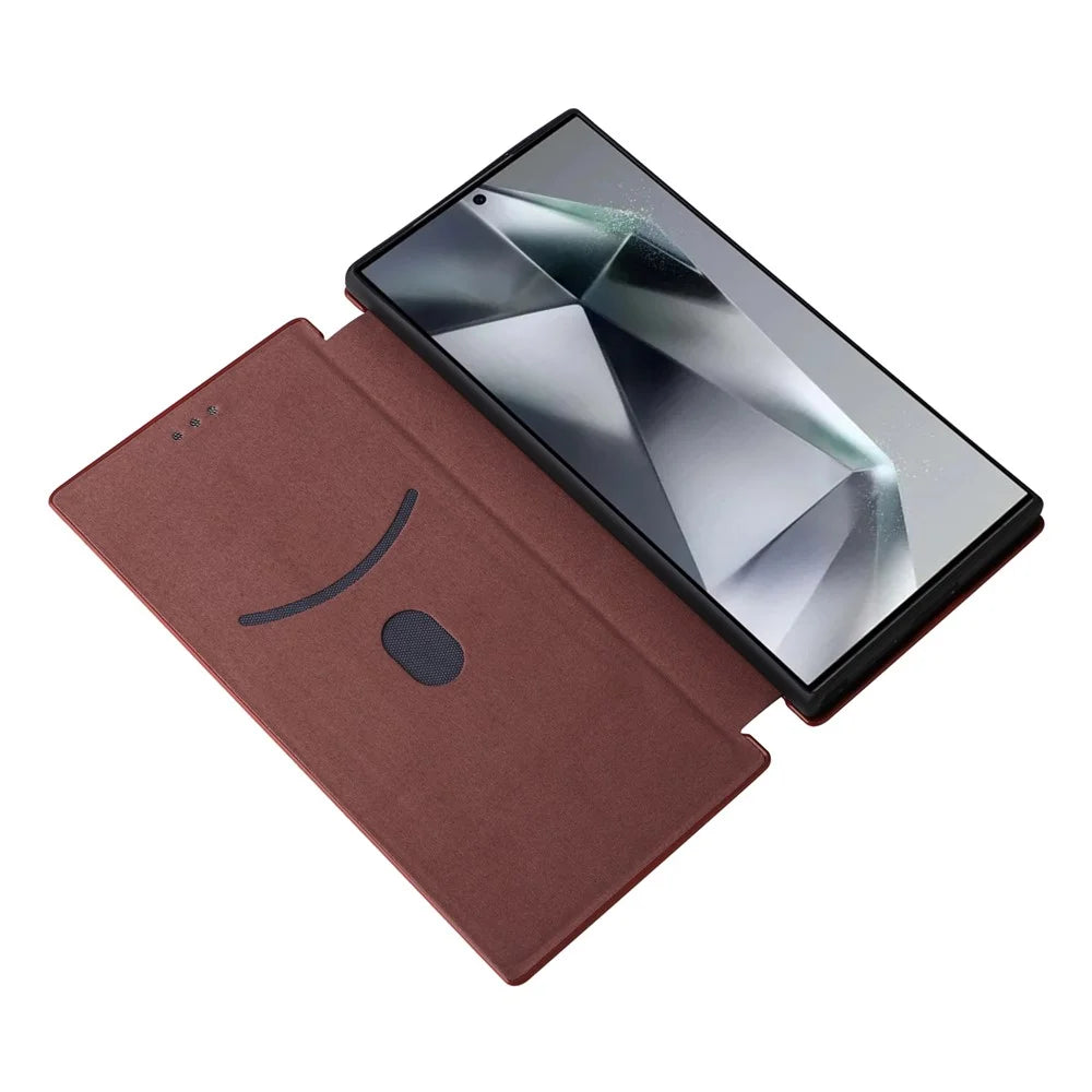 For Samsung Galaxy S24 Ultra Case Carbon Fiber Texture Leather Cover with Card Slot - Brown - 2