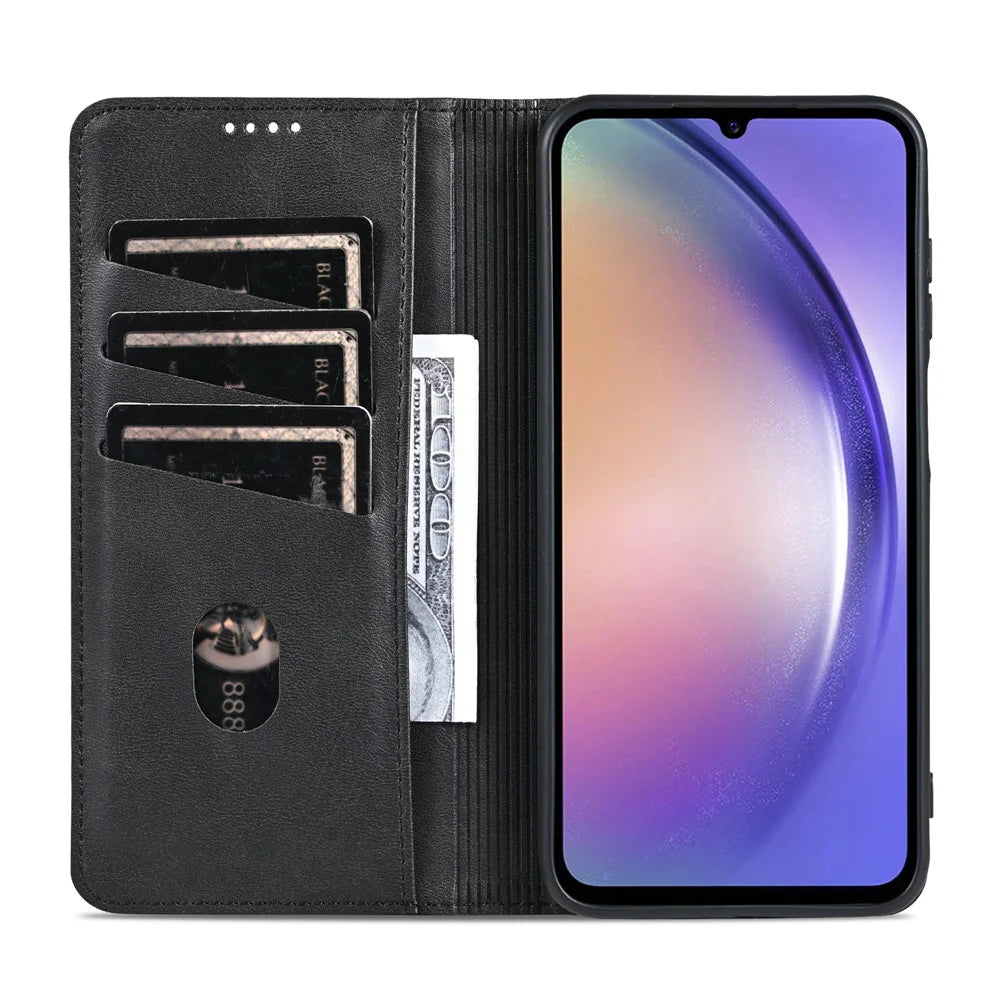 AZNS For Samsung Galaxy A25 5G (Global) (161.0 x 76.5 x 8.3mm) PU Leather Case Phone Wallet Cover - Black - 2