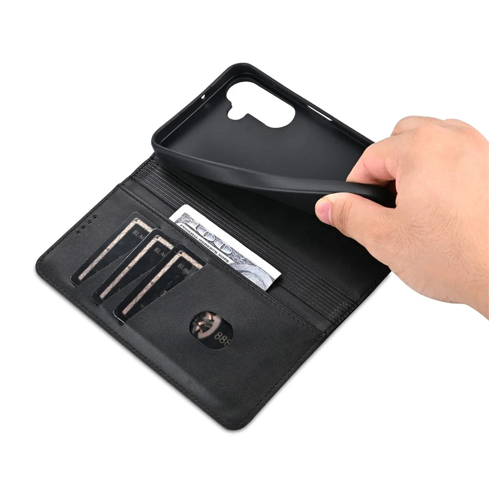 AZNS For Samsung Galaxy A25 5G (Global) (161.0 x 76.5 x 8.3mm) PU Leather Case Phone Wallet Cover - Black - 5
