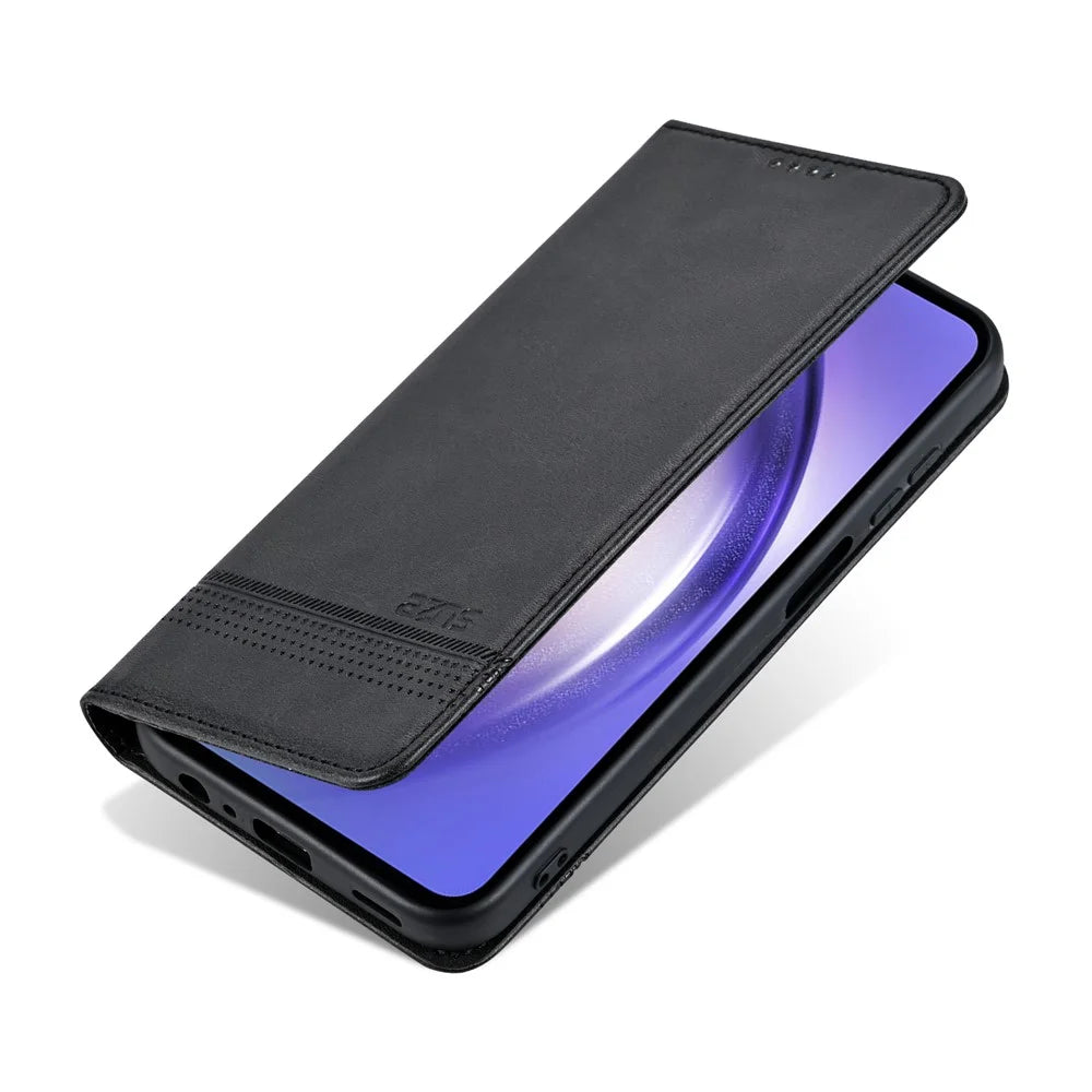 AZNS For Samsung Galaxy A25 5G (Global) (161.0 x 76.5 x 8.3mm) PU Leather Case Phone Wallet Cover - Black - 6