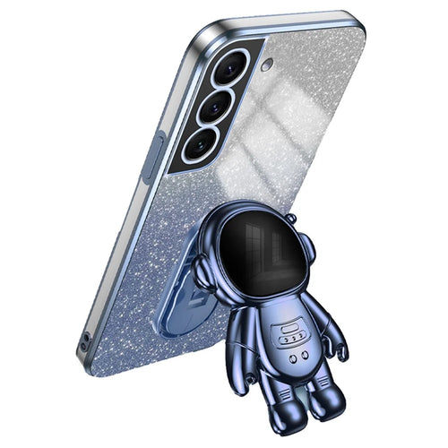 For Samsung Galaxy S22+ 5G Electroplating Case Astronaut Kickstand Phone Cover - Blue - 1