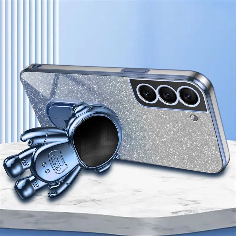 For Samsung Galaxy S22+ 5G Electroplating Case Astronaut Kickstand Phone Cover - Blue - 2