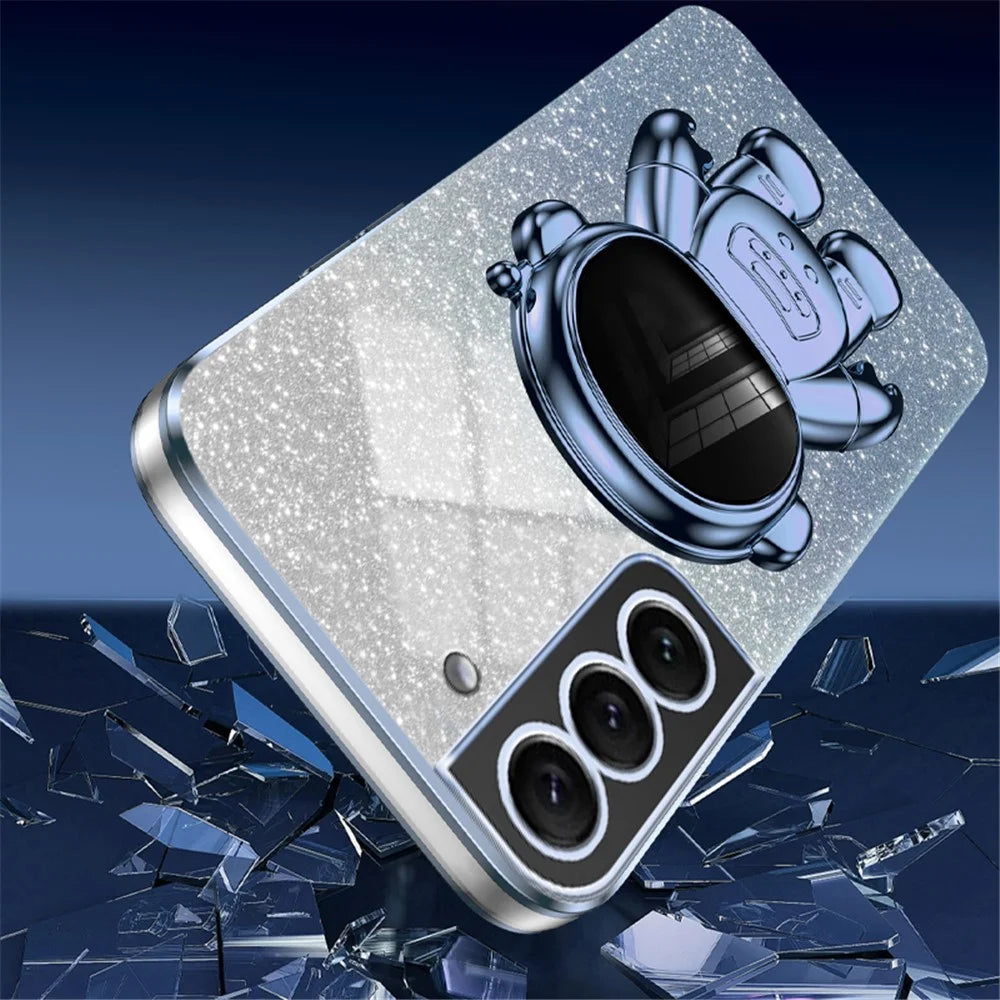 For Samsung Galaxy S22+ 5G Electroplating Case Astronaut Kickstand Phone Cover - Blue - 3