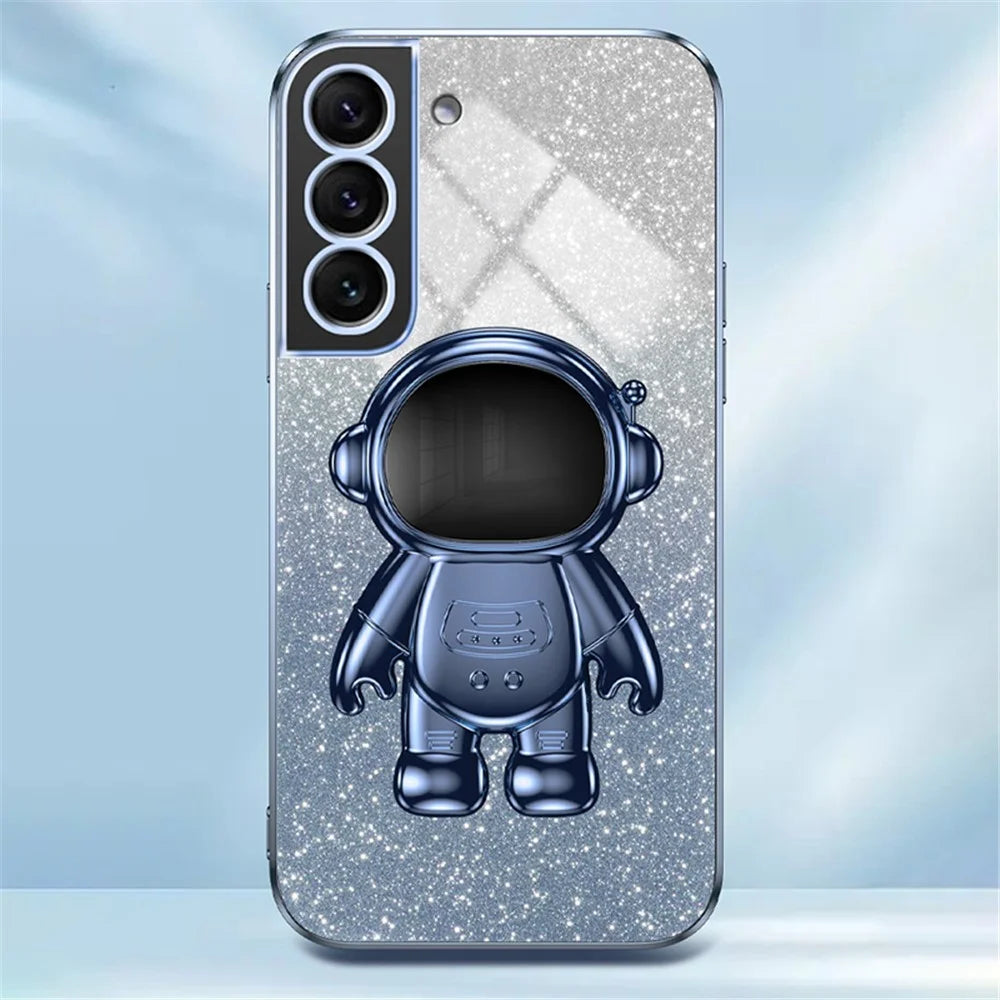 For Samsung Galaxy S22+ 5G Electroplating Case Astronaut Kickstand Phone Cover - Blue - 4