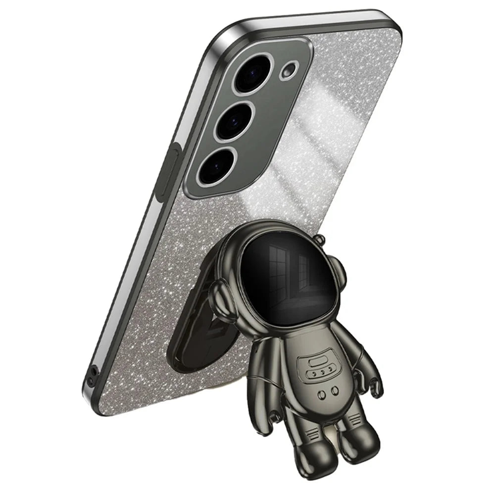 For Samsung Galaxy S23+ Glitter Powder Phone Case Astronaut Kickstand PC+TPU Cover - Black - 1