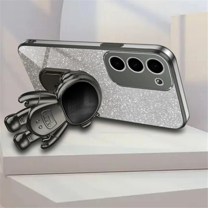 For Samsung Galaxy S23+ Glitter Powder Phone Case Astronaut Kickstand PC+TPU Cover - Black - 2