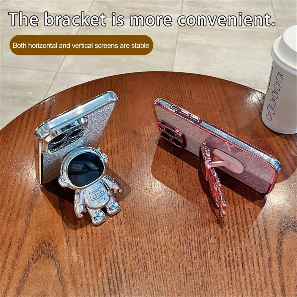 For Samsung Galaxy S23 Ultra Case Astronaut Kickstand Electroplating Glitter Cover - Pink - 4