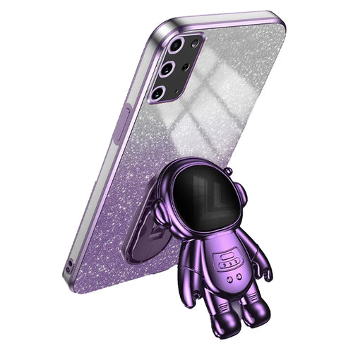 For Samsung Galaxy S20 Plus 5G / 4G Kickstand Phone Case PC+TPU Shell Electroplating Cell Phone Cover - Purple - 1