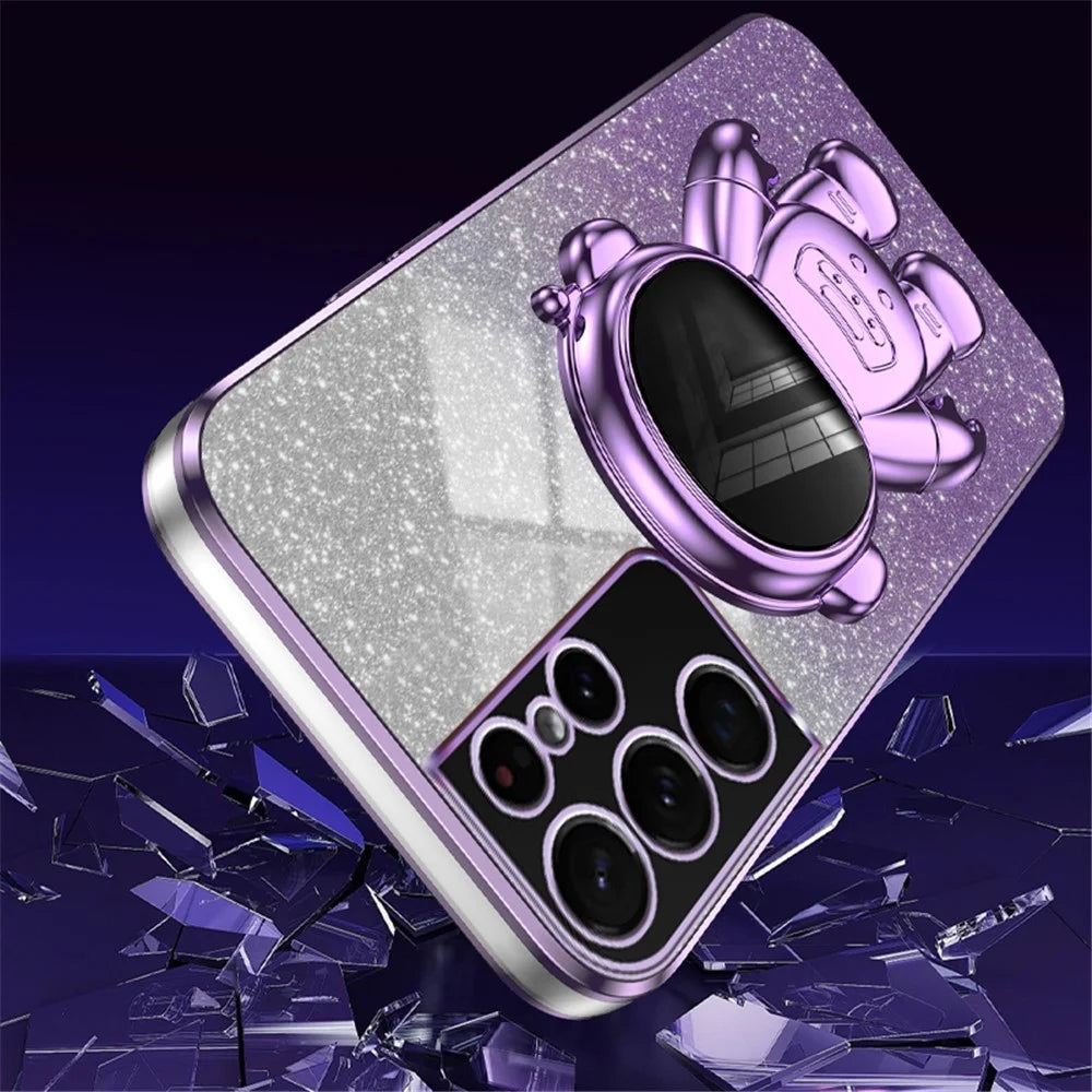 For Samsung Galaxy S21 Ultra 5G Case PC+TPU Anti-scratch Phone Cover with Astronaut Kickstand - Purple - 3