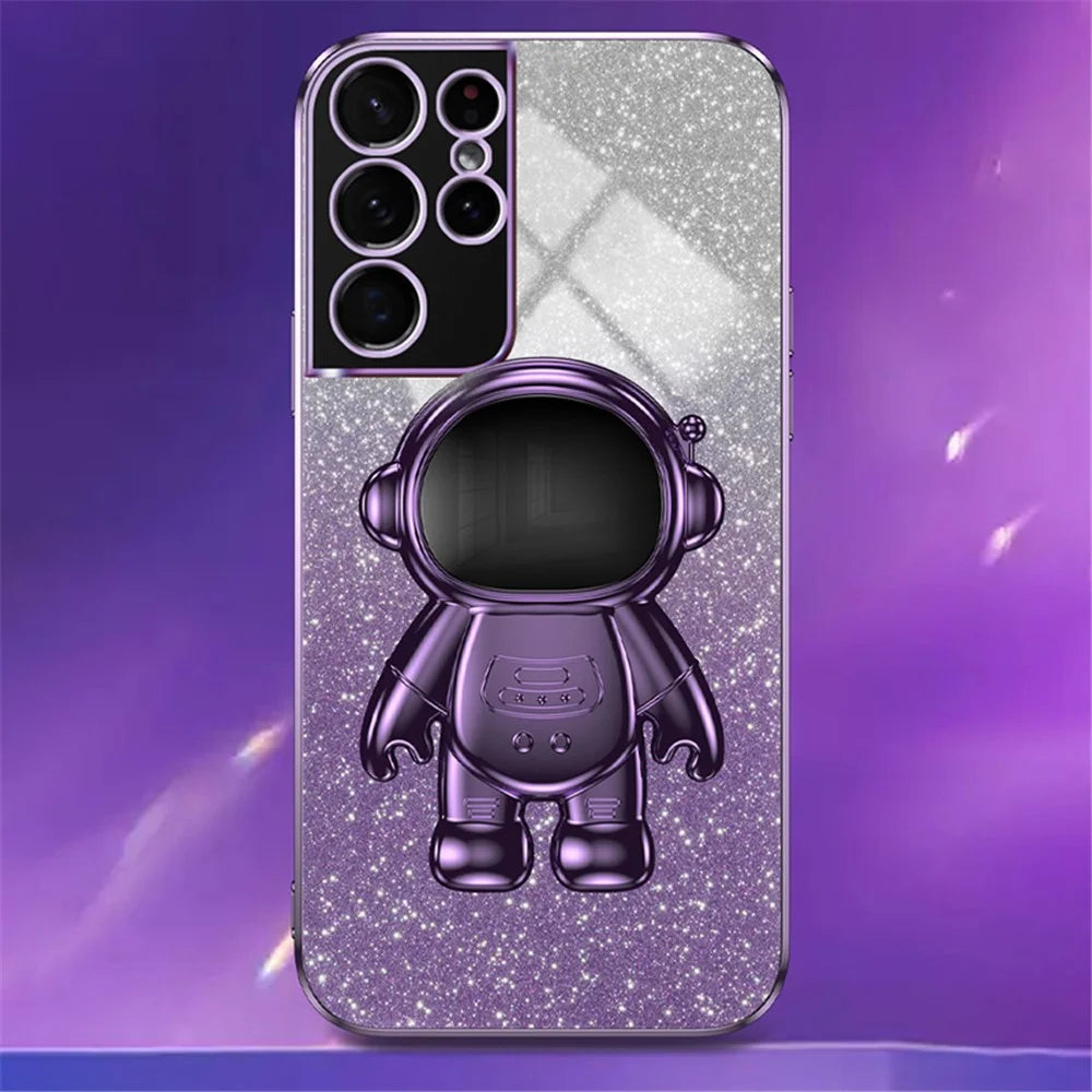 For Samsung Galaxy S21 Ultra 5G Case PC+TPU Anti-scratch Phone Cover with Astronaut Kickstand - Purple - 4