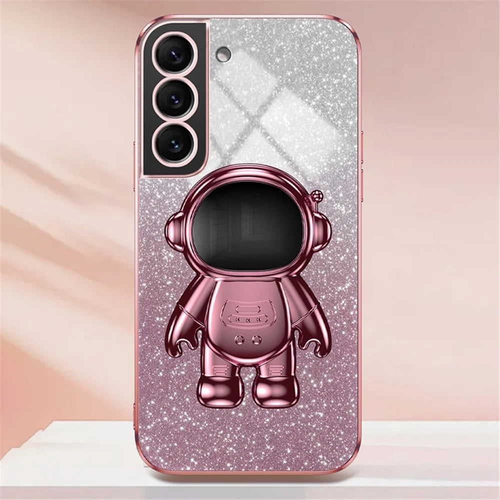 For Samsung Galaxy S21 FE 5G PC+TPU Case Anti-scratch Phone Cover with Astronaut Kickstand - Pink - 4