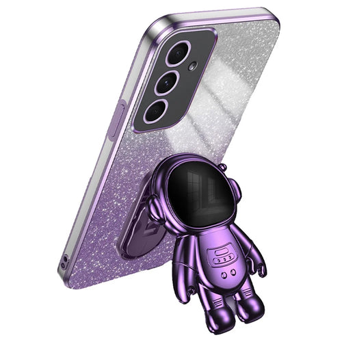 For Samsung Galaxy A55 5G Shockproof Astronaut Kickstand Phone Case PC+TPU Anti-scratch Phone Cover - Purple - 1