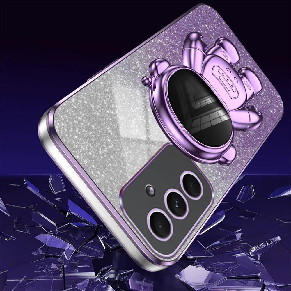 For Samsung Galaxy A55 5G Shockproof Astronaut Kickstand Phone Case PC+TPU Anti-scratch Phone Cover - Purple - 3
