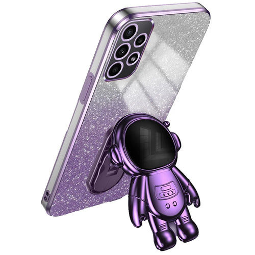 For Samsung Galaxy A72 5G / 4G Case PC+TPU Anti-scratch Phone Cover with Astronaut Kickstand - Purple - 1