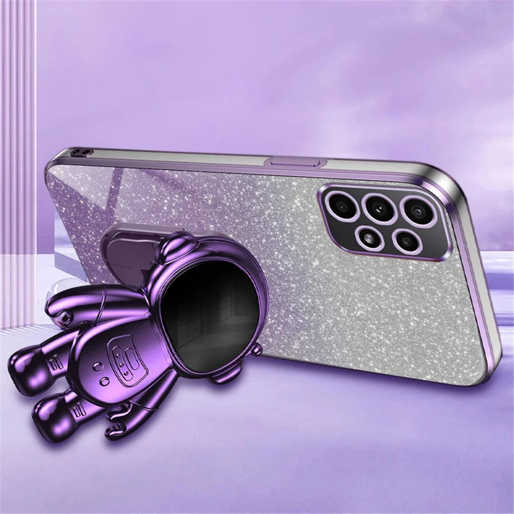 For Samsung Galaxy A72 5G / 4G Case PC+TPU Anti-scratch Phone Cover with Astronaut Kickstand - Purple - 2
