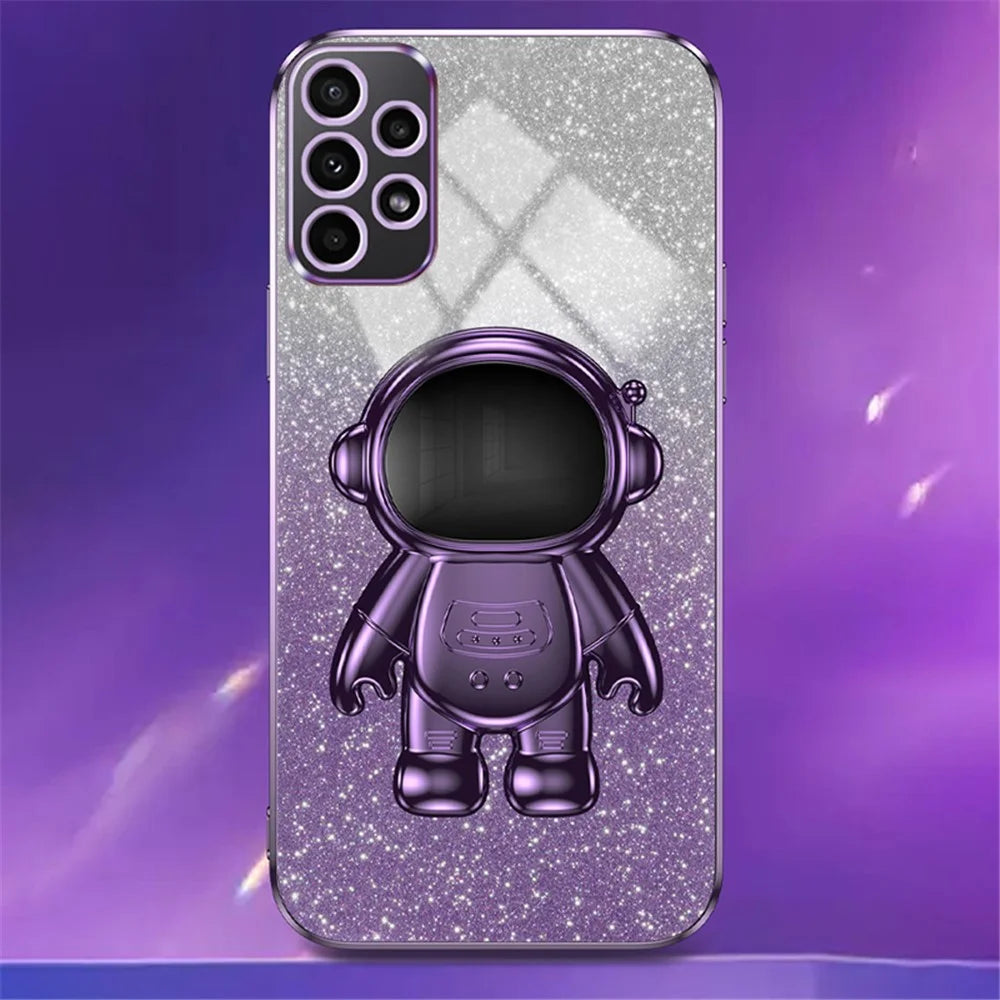 For Samsung Galaxy A72 5G / 4G Case PC+TPU Anti-scratch Phone Cover with Astronaut Kickstand - Purple - 4