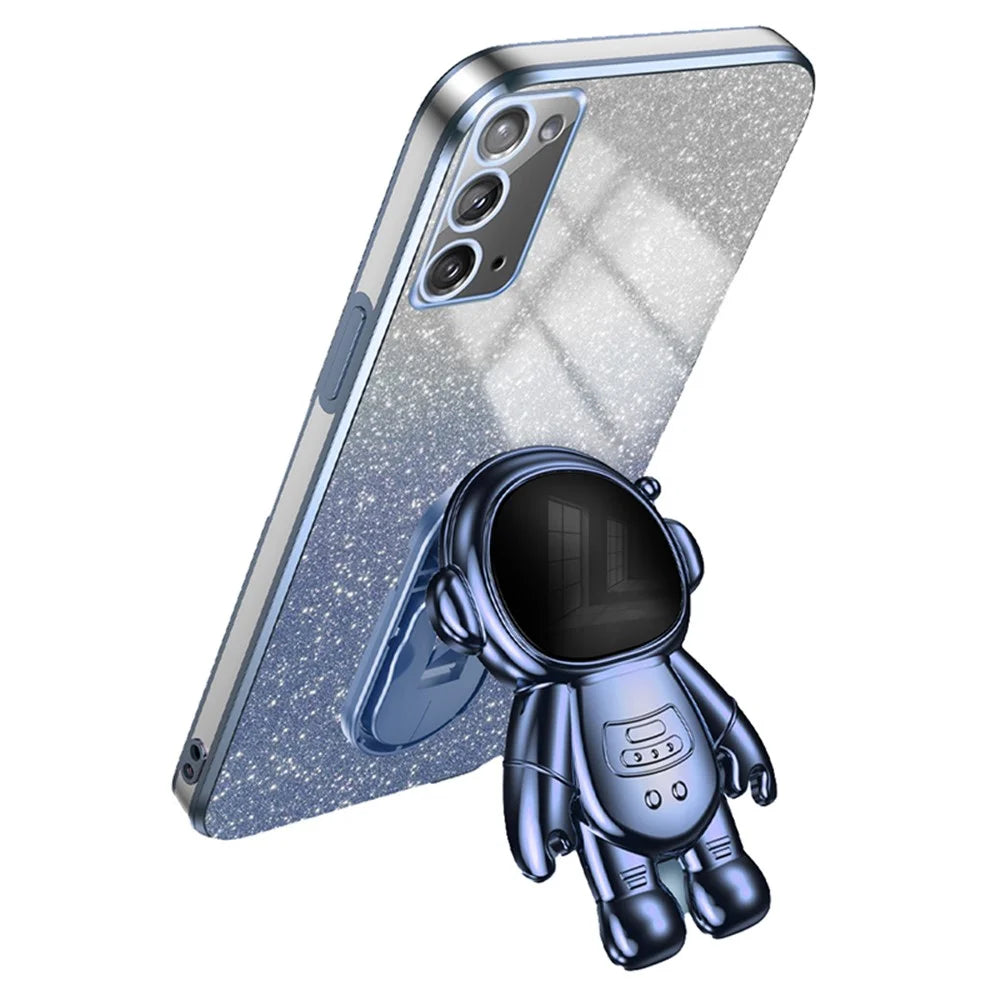 For Samsung Galaxy Note20 / Note20 5G Case PC+TPU Slim-Fit Phone Cover with Astronaut Kickstand - Blue - 1