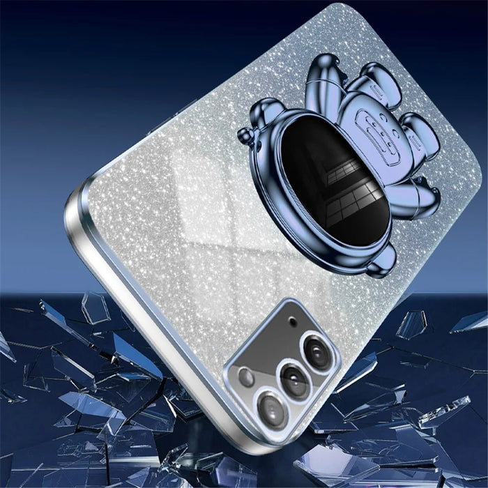 For Samsung Galaxy Note20 / Note20 5G Case PC+TPU Slim-Fit Phone Cover with Astronaut Kickstand - Blue - 3