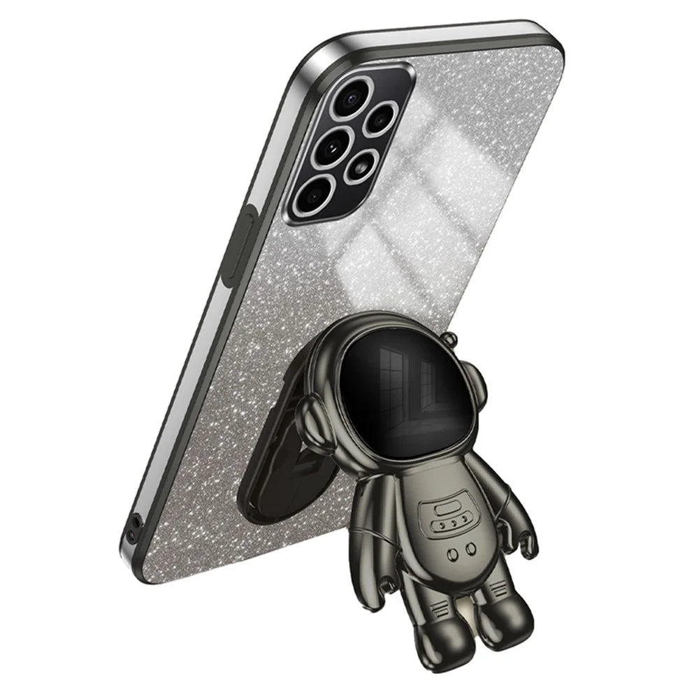 For Samsung Galaxy A33 5G Case PC+TPU Anti-scratch Astronaut Kickstand Phone Cover - Black - 1