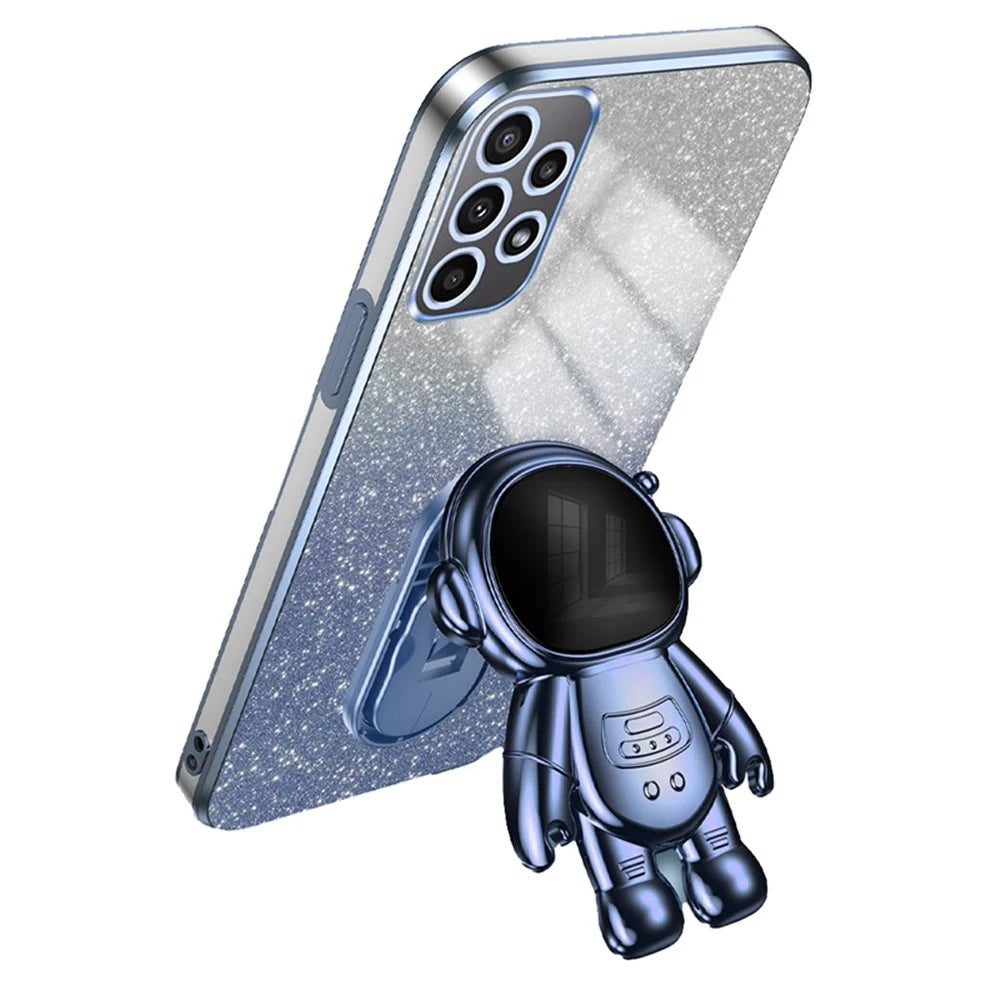 Cell Phone Case for Samsung Galaxy A32 5G / M32 5G PC+TPU Phone Cover with Astronaut Kickstand - Blue - 1