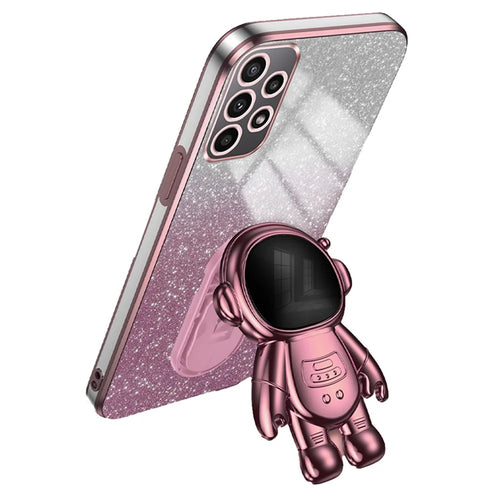 For Samsung Galaxy A32 4G (EU Version) Electroplating Phone Cover PC+TPU Case with Astronaut Kickstand - Pink - 1