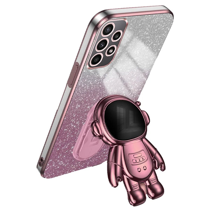 For Samsung Galaxy A32 4G (EU Version) Electroplating Phone Cover PC+TPU Case with Astronaut Kickstand - Pink - 1
