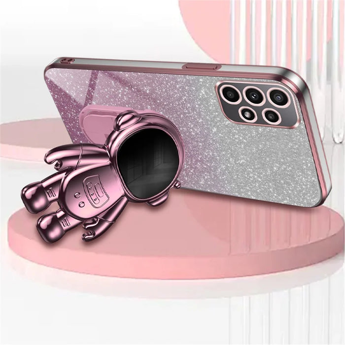 For Samsung Galaxy A32 4G (EU Version) Electroplating Phone Cover PC+TPU Case with Astronaut Kickstand - Pink - 2
