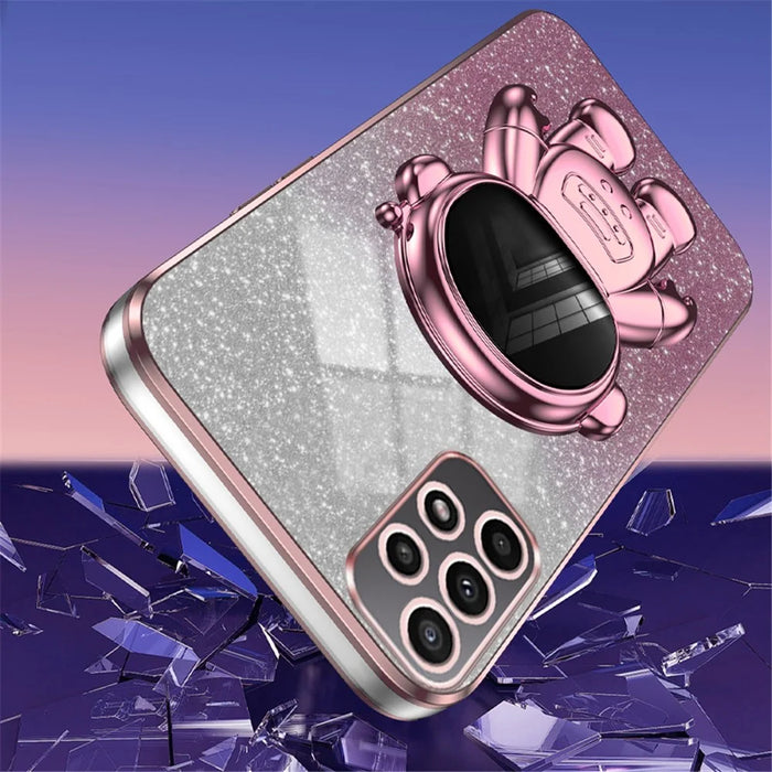 For Samsung Galaxy A32 4G (EU Version) Electroplating Phone Cover PC+TPU Case with Astronaut Kickstand - Pink - 3