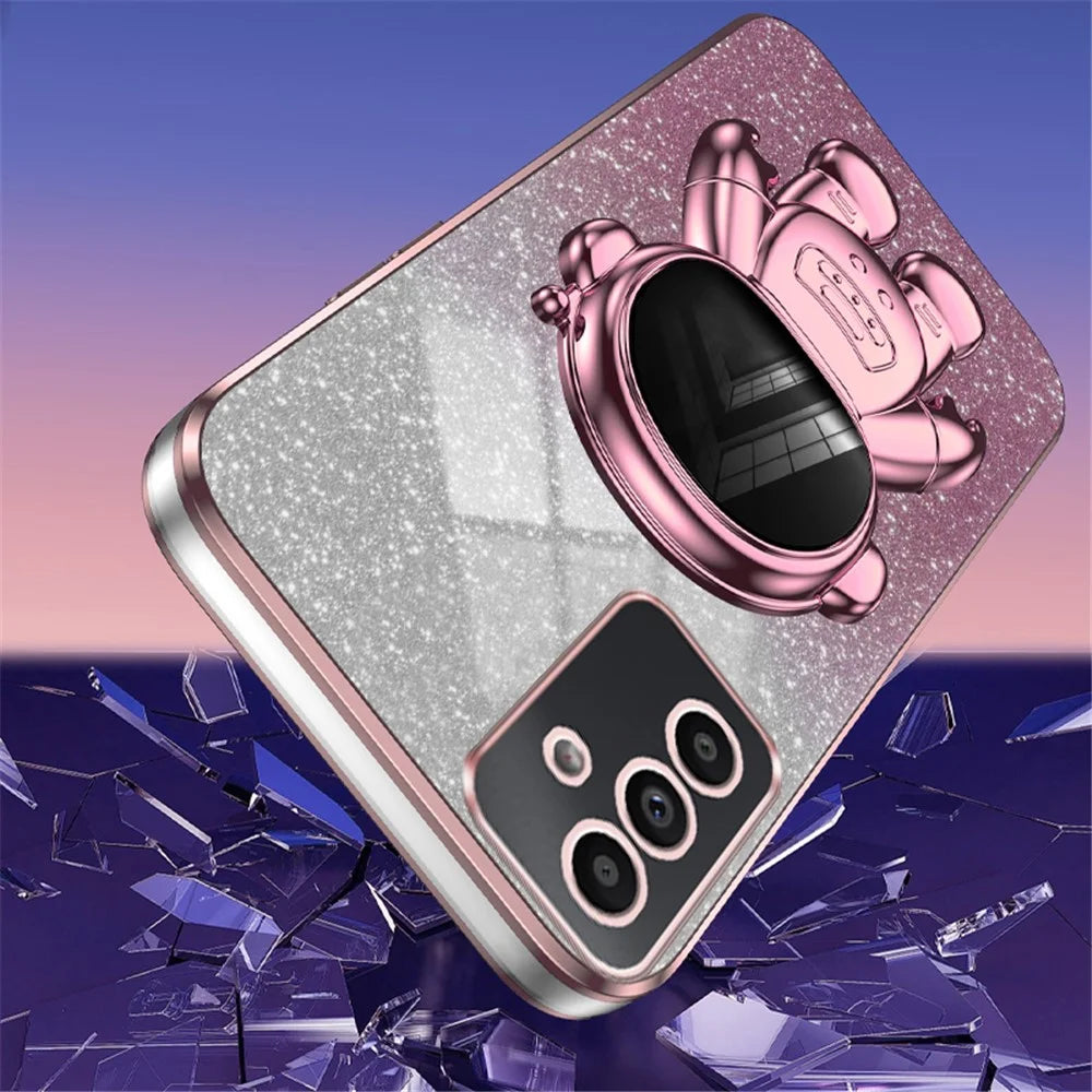 For Samsung Galaxy A34 5G Kickstand Case PC+TPU Anti-scratch Glittery Powder Phone Cover - Pink - 3