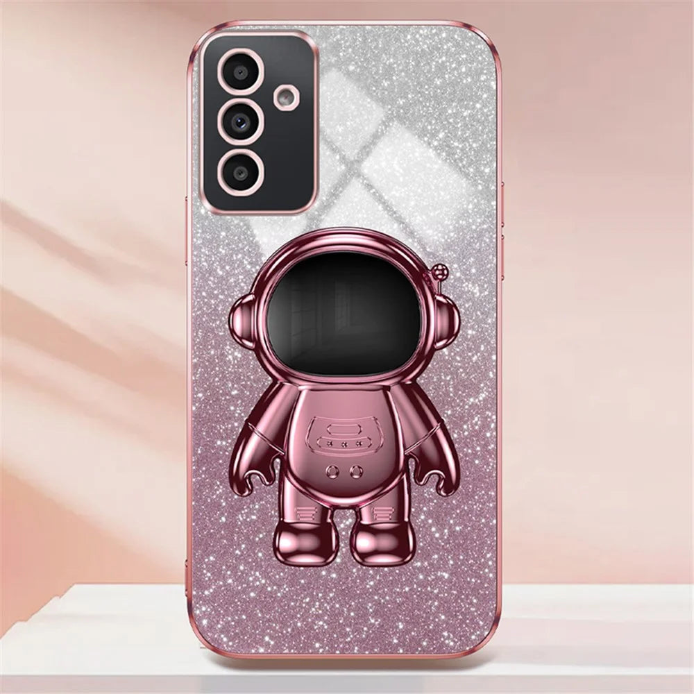 For Samsung Galaxy A34 5G Kickstand Case PC+TPU Anti-scratch Glittery Powder Phone Cover - Pink - 4
