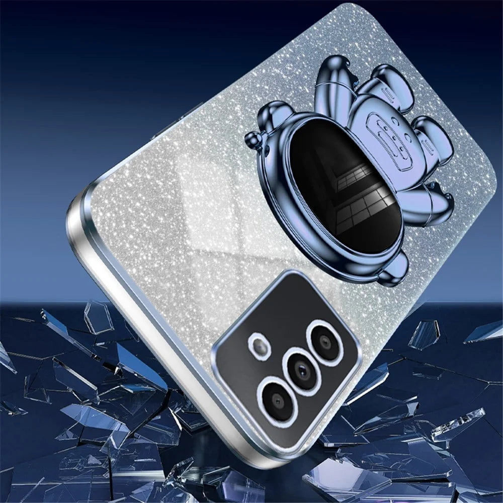 For Samsung Galaxy A34 5G Astronaut Kickstand Case Slim-Fit PC+TPU Anti-scratch Phone Cover - Blue - 3