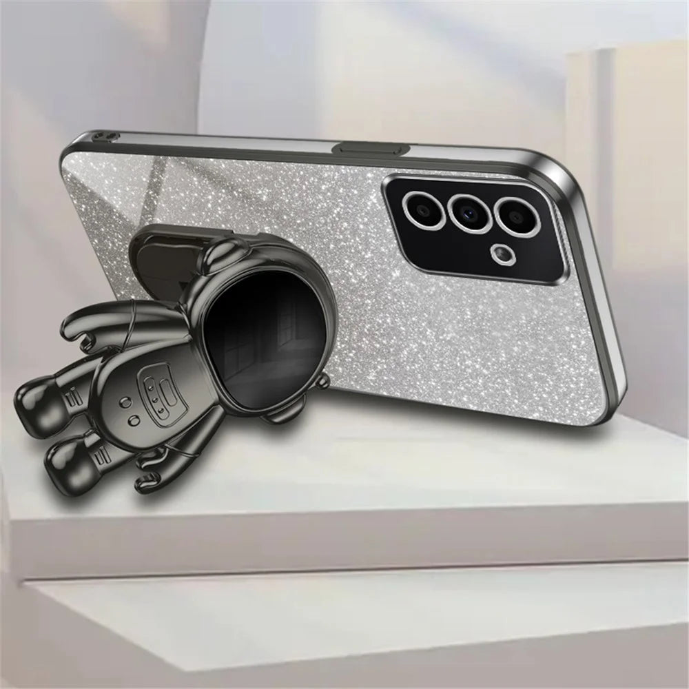 For Samsung Galaxy A25 5G (Global) (161.0 x 76.5 x 8.3mm) Electroplating Phone Shell Case PC+TPU Phone Cover with Astronaut Kickstand - Black - 2