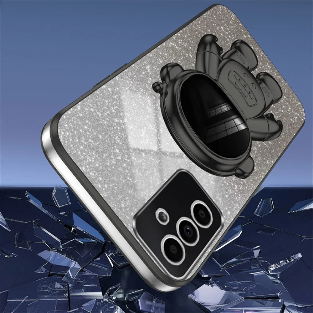 For Samsung Galaxy A25 5G (Global) (161.0 x 76.5 x 8.3mm) Electroplating Phone Shell Case PC+TPU Phone Cover with Astronaut Kickstand - Black - 3