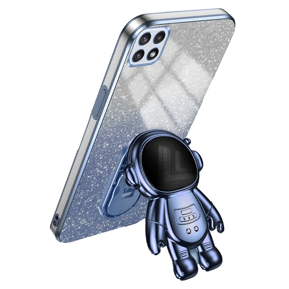 For Samsung Galaxy A22 5G (EU Version) Dustproof Phone Cover Astronaut Kickstand PC+TPU Case - Blue - 1
