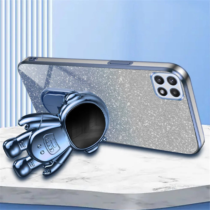 For Samsung Galaxy A22 5G (EU Version) Dustproof Phone Cover Astronaut Kickstand PC+TPU Case - Blue - 2