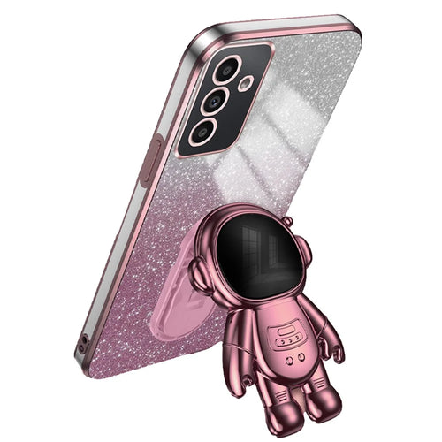 For Samsung Galaxy A24 4G (162.1 X 77.6 X 8.3mm) Case PC+TPU Anti-Scratch Phone Cover with Astronaut Kickstand - Pink - 1