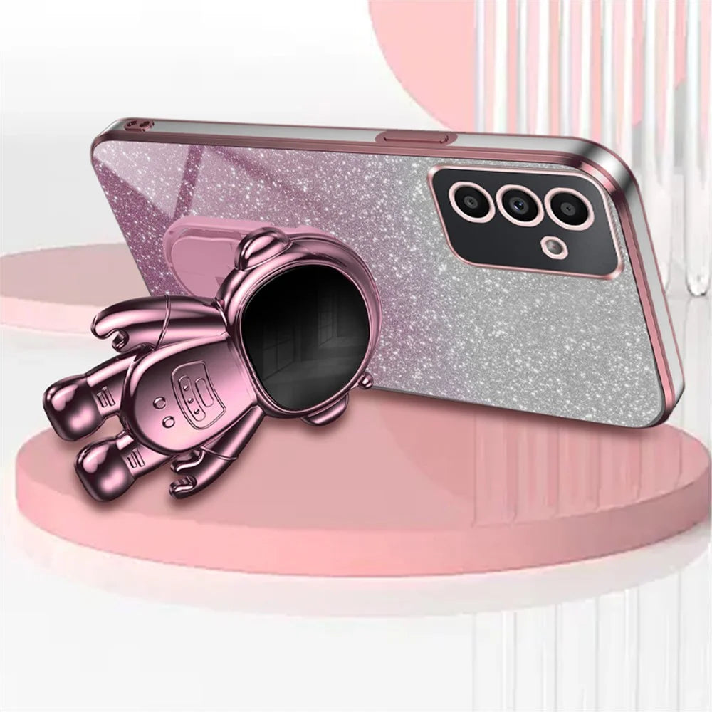 For Samsung Galaxy A24 4G (162.1 X 77.6 X 8.3mm) Case PC+TPU Anti-Scratch Phone Cover with Astronaut Kickstand - Pink - 2