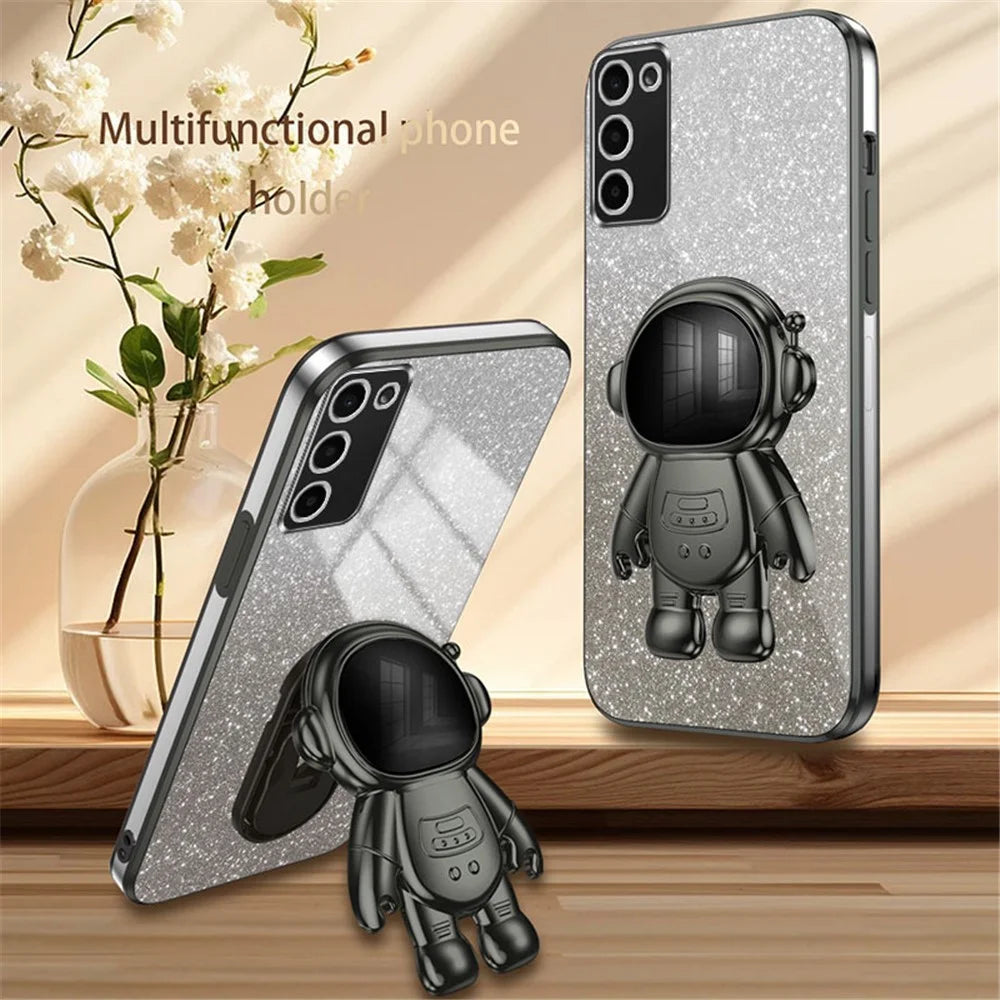 Kickstand Cover for Samsung Galaxy A03s (164.2mm) Shell Glittery PC+TPU Phone Case - Black - 1