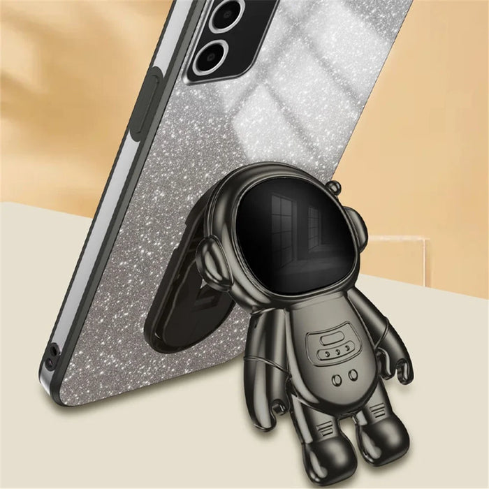Kickstand Cover for Samsung Galaxy A03s (164.2mm) Shell Glittery PC+TPU Phone Case - Black - 3
