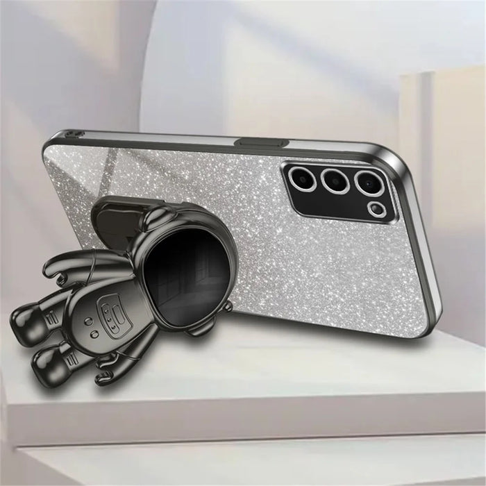 Kickstand Cover for Samsung Galaxy A03s (164.2mm) Shell Glittery PC+TPU Phone Case - Black - 4