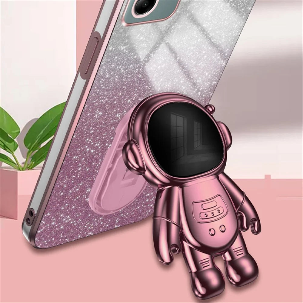 For Samsung Galaxy A04 4G (164.4 x 76.3 x 9.1 mm) Cover Glitter PC+TPU Phone Case with Kickstand - Pink - 3